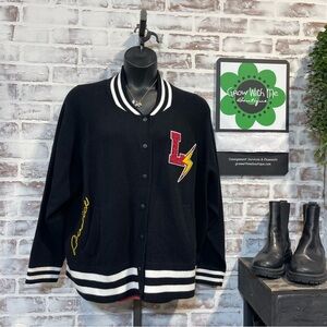 Lovesick torrid Black Varsity Jacket with White Stripes 2X